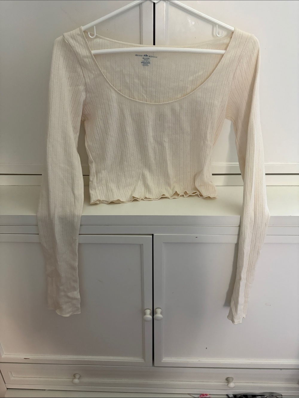 Brandy Melville Women’s Scoop Neck Ribbed Long Sleeve Top - Cream